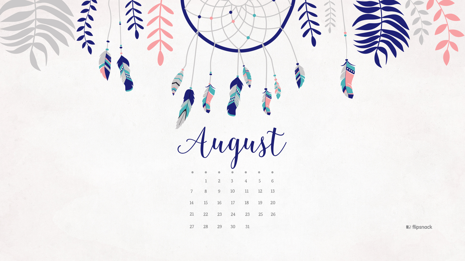August 2016 free calendar - desktop wallpaper