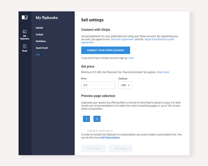 stripe account flipsnack