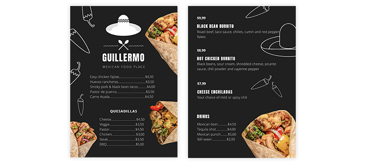 mexican take out menu template