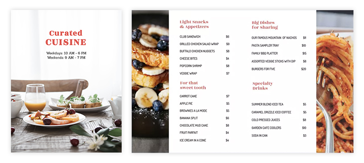 curated cuisine takeout menu template
