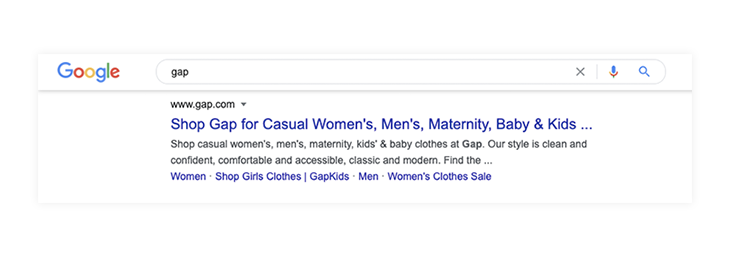 Gap.com result on google