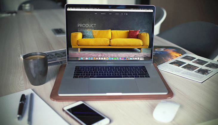 Website template example on a laptop