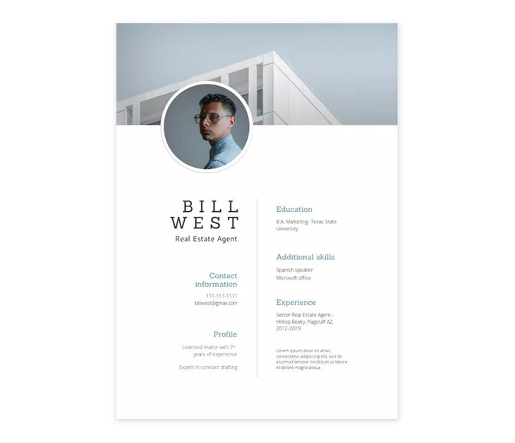real estate agent resume template from Flipsnack