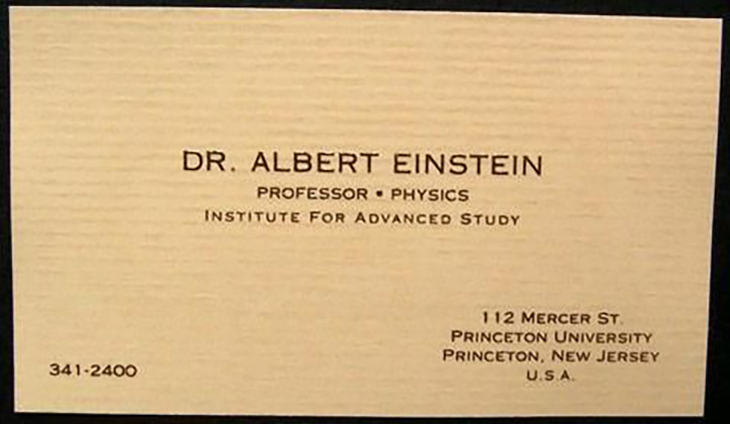 Picture of Albert Einstein's business card