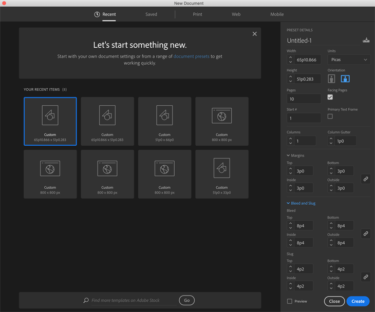 opening a new document tab in Indesign