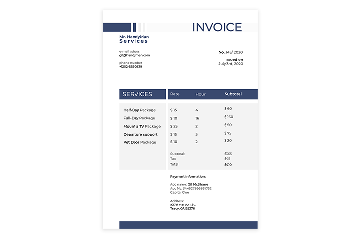 Services Invoice Example Template