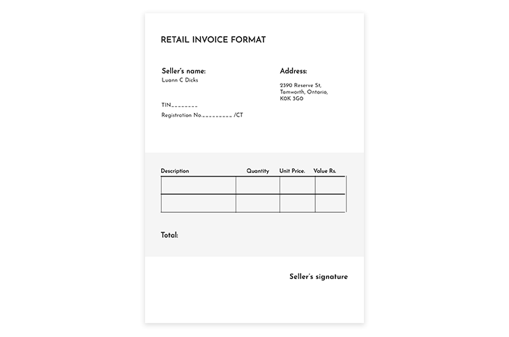 Retail Invoice Format Template