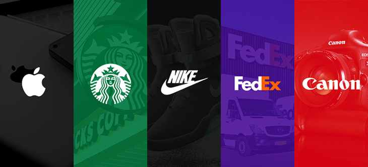 logos from various famous brands on different color backgrounds