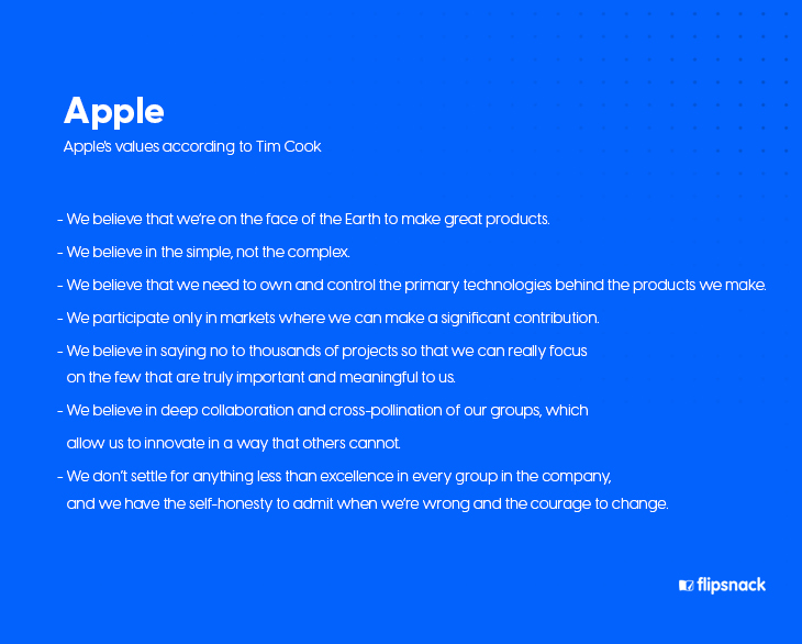 Apple's values according to Tim Cook