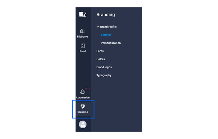 Flipsnack branding feature button