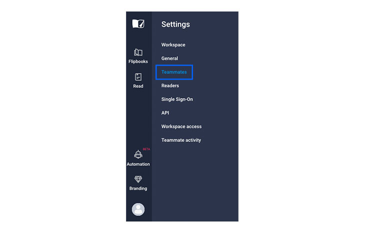 Flipsnack teammates feature button
