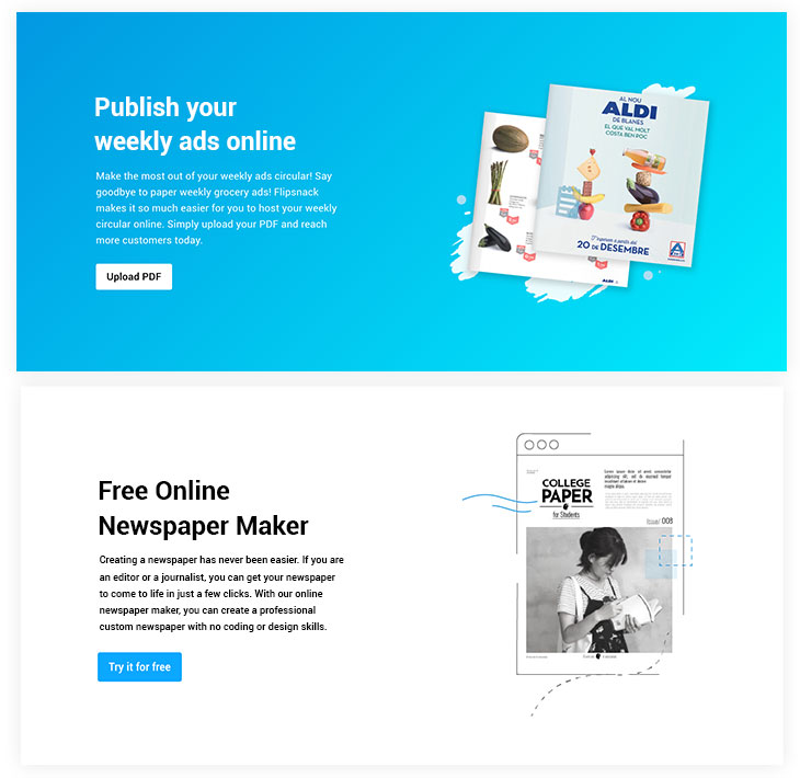 two old sections from Flipsnack's website