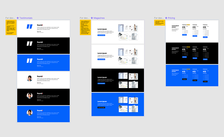 Flipsnack's reusable website sections, part of the redesign process
