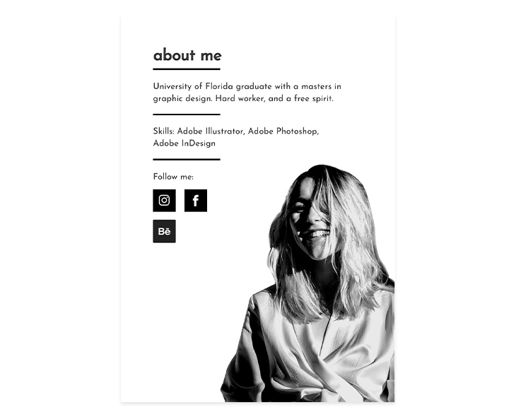 design portfolio template with social media button