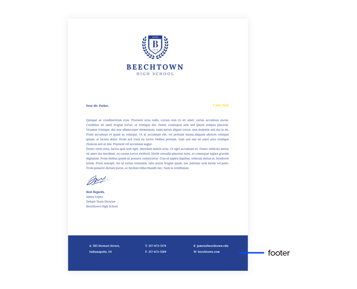letterhead design tips - the footer has branded colors