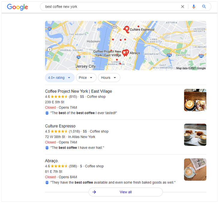 Marketing strategies for small businesses - Local SEO search results