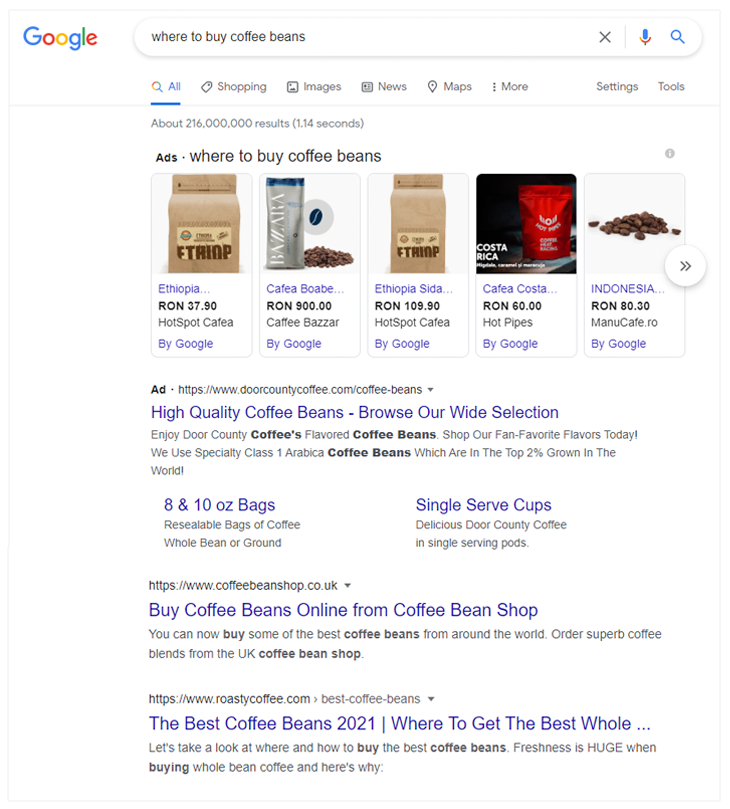 PPC and organic search results
