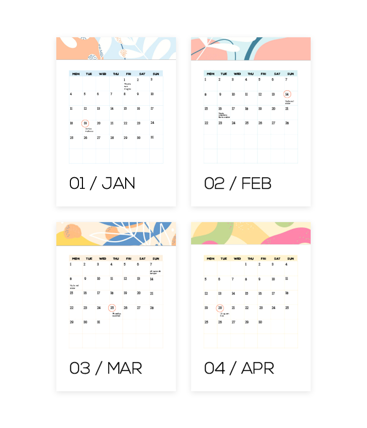 Colorful Fillable Calendar Template