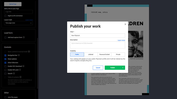 Publish options in Flipsnack