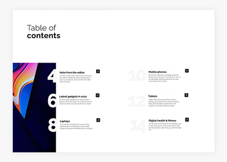 Go-to-page hyperlink buttons in the Interactive Technology Magazine Template in Flipsnack