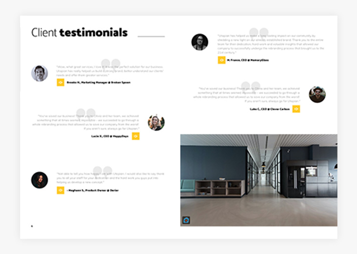 Audio buttons in the Interactive Marketing Agency Brochure Template in Flipsnack