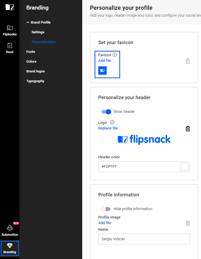 Favicon in Flipsnack