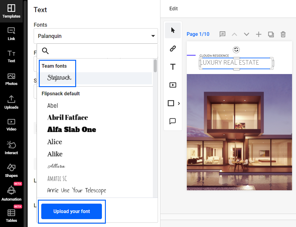 Use custom font in Flipsnack publication