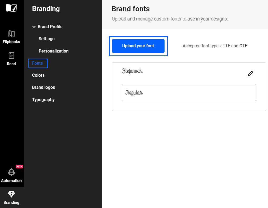Upload your font in Flipsnack