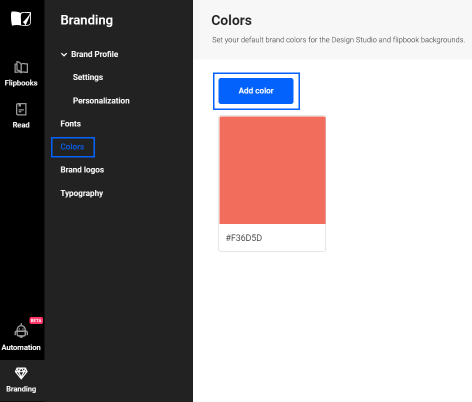 Upload brand color in Flipsnack