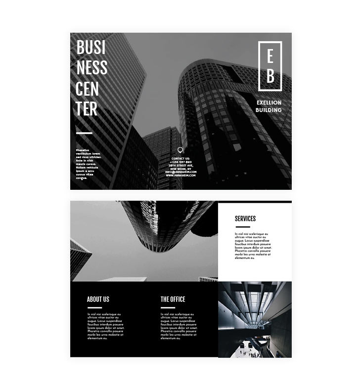 Black and white trifold brochure template