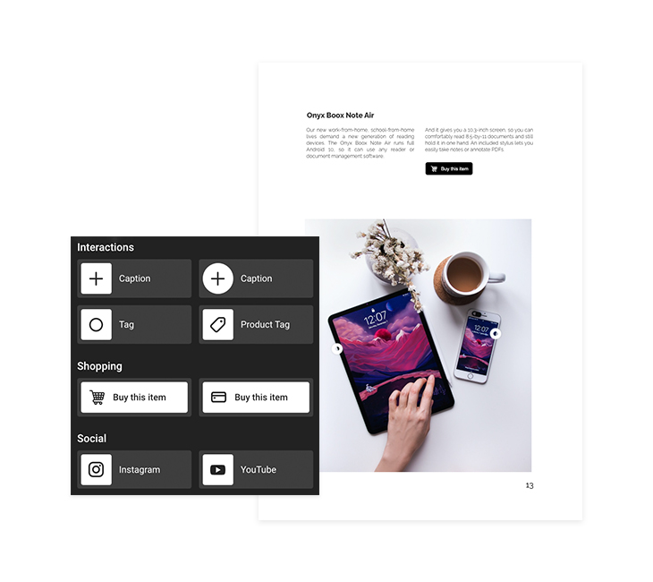 interactive elements in an online product catalog