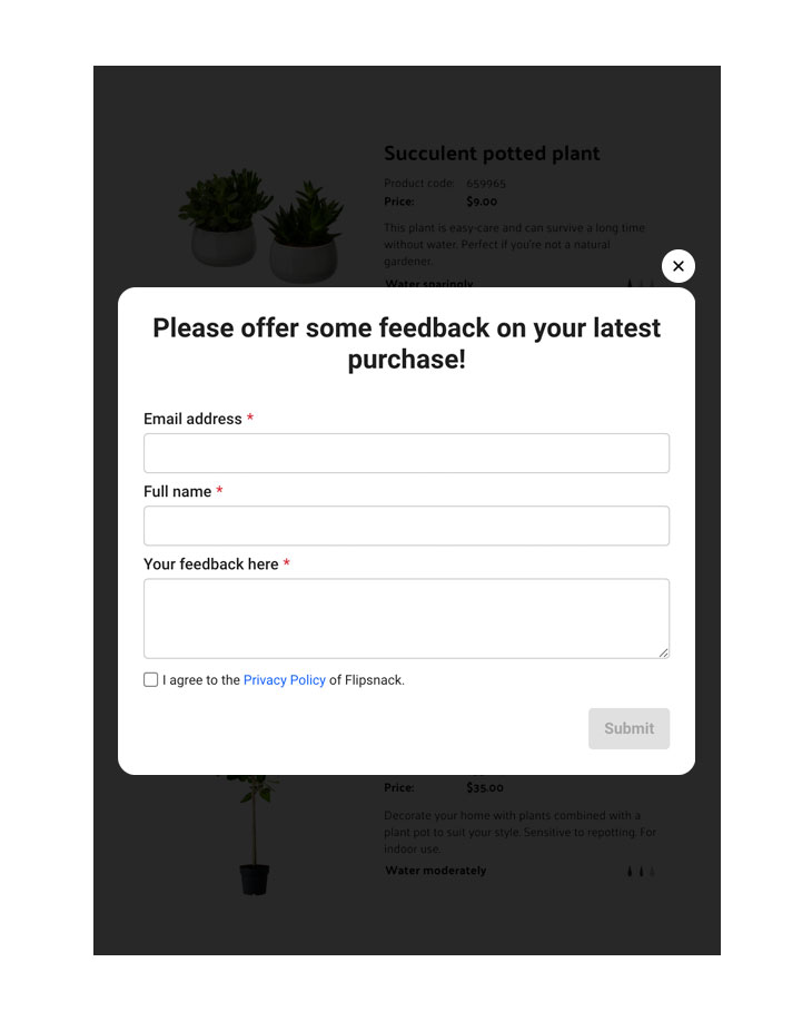 Lead generation form for feedback