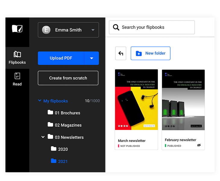Folders and subfolders in Flipsnack