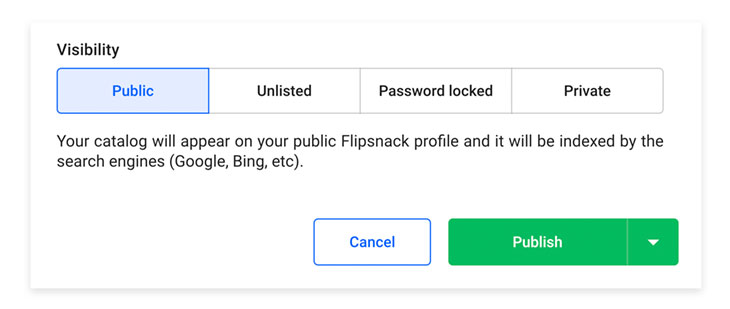 Privacy options in Flipsnack