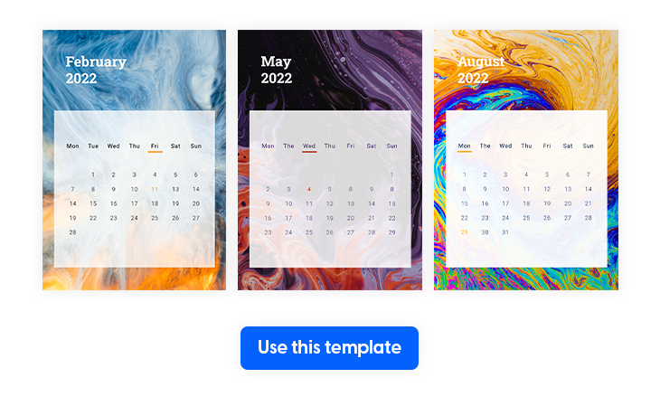 2022 yearly calendar template made in flipsnack