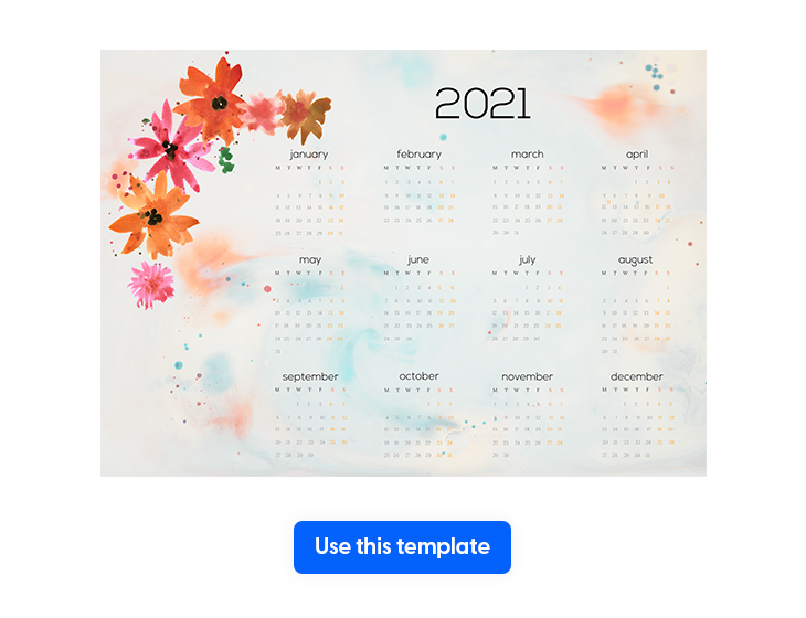 Yearly floral calendar design template made in flipsnack