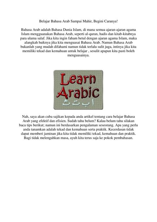 Belajar Bahasa Arab Sampai Mahir