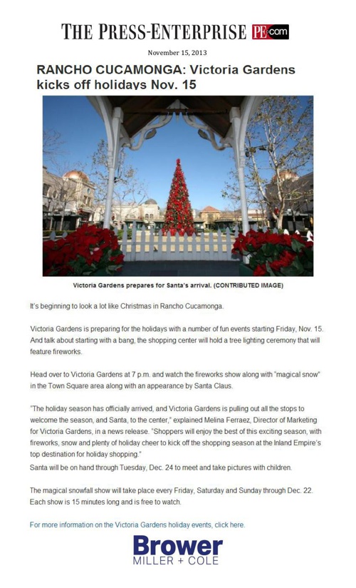 Select Publicity Achieved For Victoria Gardens