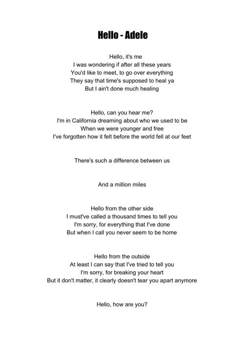 Adele Hello Lyrics Genius