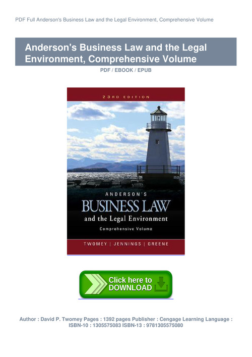 Pdf Download Anderson S Business Law And The Legal Environment Comprehensive