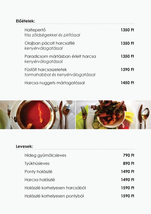 Kalocsa halászcsárda étlap