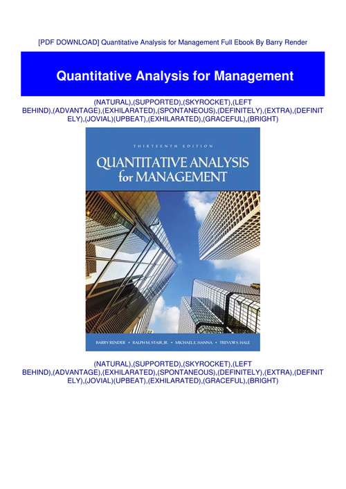 Pdf Download Quantitative Analysis For Management Full Ebook By Barry Render