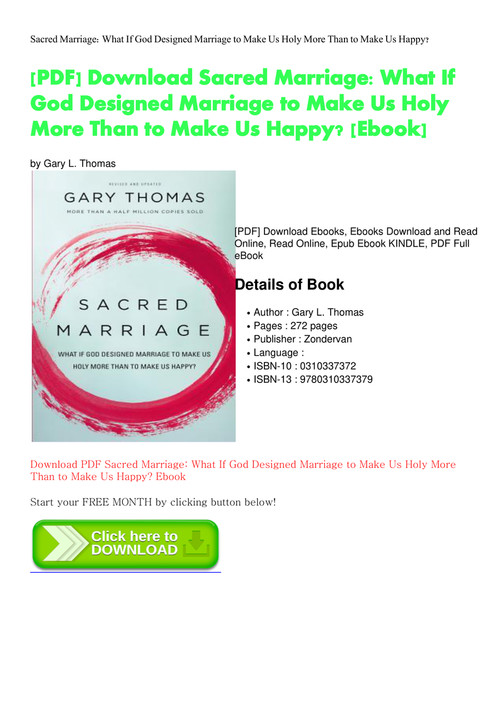 Pdf Download Sacred Marriage What If God Designed Marriage To