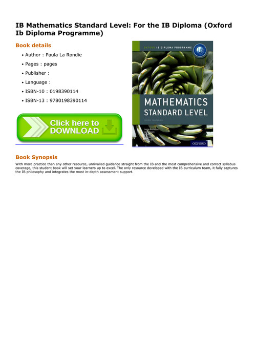 Pdf Ib Mathematics Standard Level For The Ib Diploma Oxford Ib