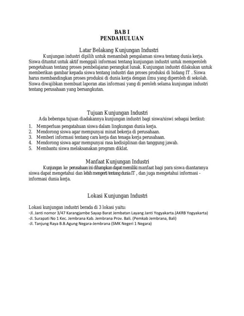 Contoh Kata Pengantar Untuk Laporan Kunjungan Industri Kumpulan Contoh Laporan
