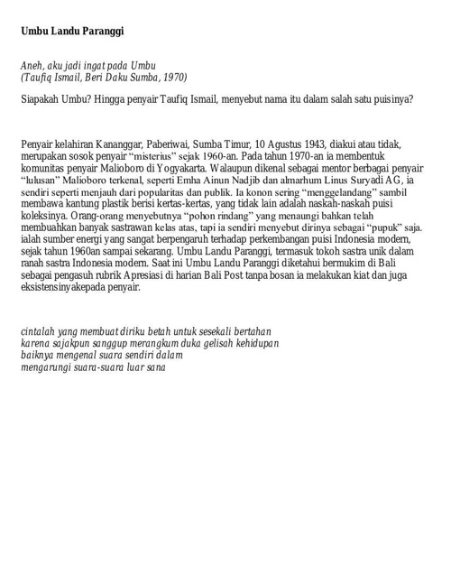Gratis Download Gambar Puisi Puisi Umbu Landu Paranggi Terkeren by Cikimm.com