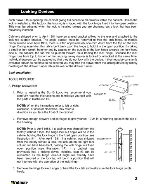 Keyed Lock Installation And Removal Instructions Vidmar By