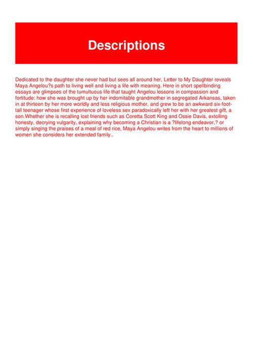 Read Pdf Letter To My Daughter By Maya Angelou