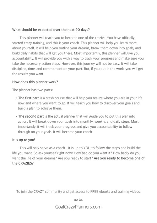 Goal Crazy 90 Day Planner Journal Achieve Goals Be - 