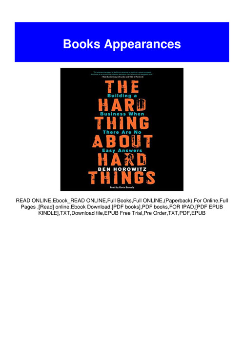 Get Pdf The Hard Thing About Hard Things Building A Business
